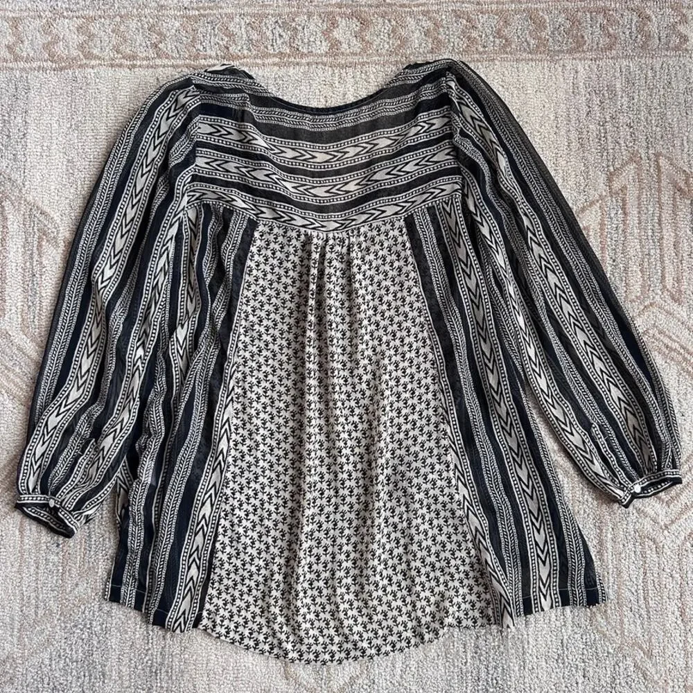 Free People Embroidered Semi-Sheer Top Folk Boho Oversized Tunic Women S M